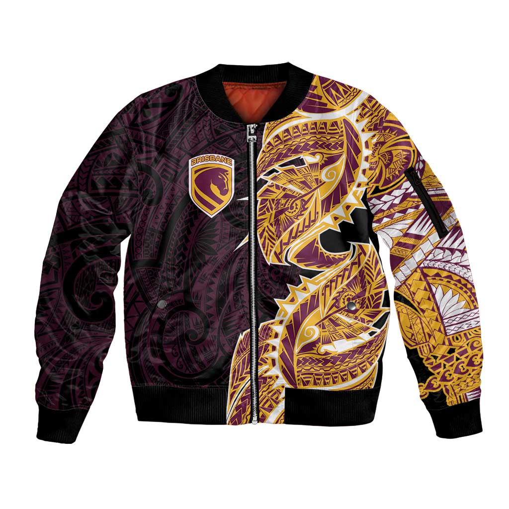 Brisbane Broncos Sleeve Zip Bomber Jacket Polynesian Tribal Tattoo Pacific Sport Art
