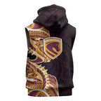 Brisbane Broncos Sleeveless Hoodie Polynesian Tribal Tattoo Pacific Sport Art