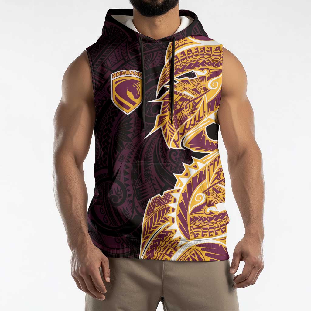 Brisbane Broncos Sleeveless Hoodie Polynesian Tribal Tattoo Pacific Sport Art