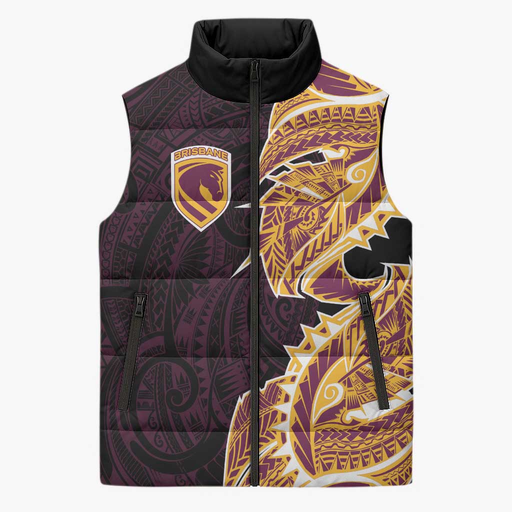 Brisbane Broncos Sleeveless Puffer Jacket Polynesian Tribal Tattoo Pacific Sport Art