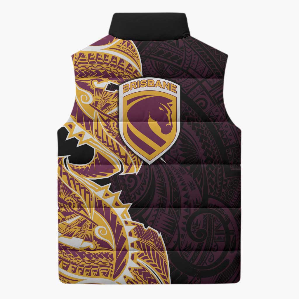 Brisbane Broncos Sleeveless Puffer Jacket Polynesian Tribal Tattoo Pacific Sport Art