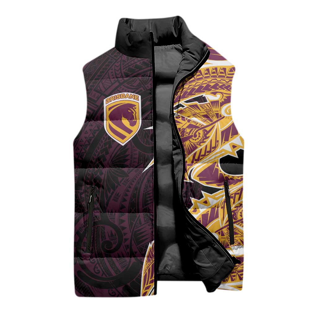 Brisbane Broncos Sleeveless Puffer Jacket Polynesian Tribal Tattoo Pacific Sport Art