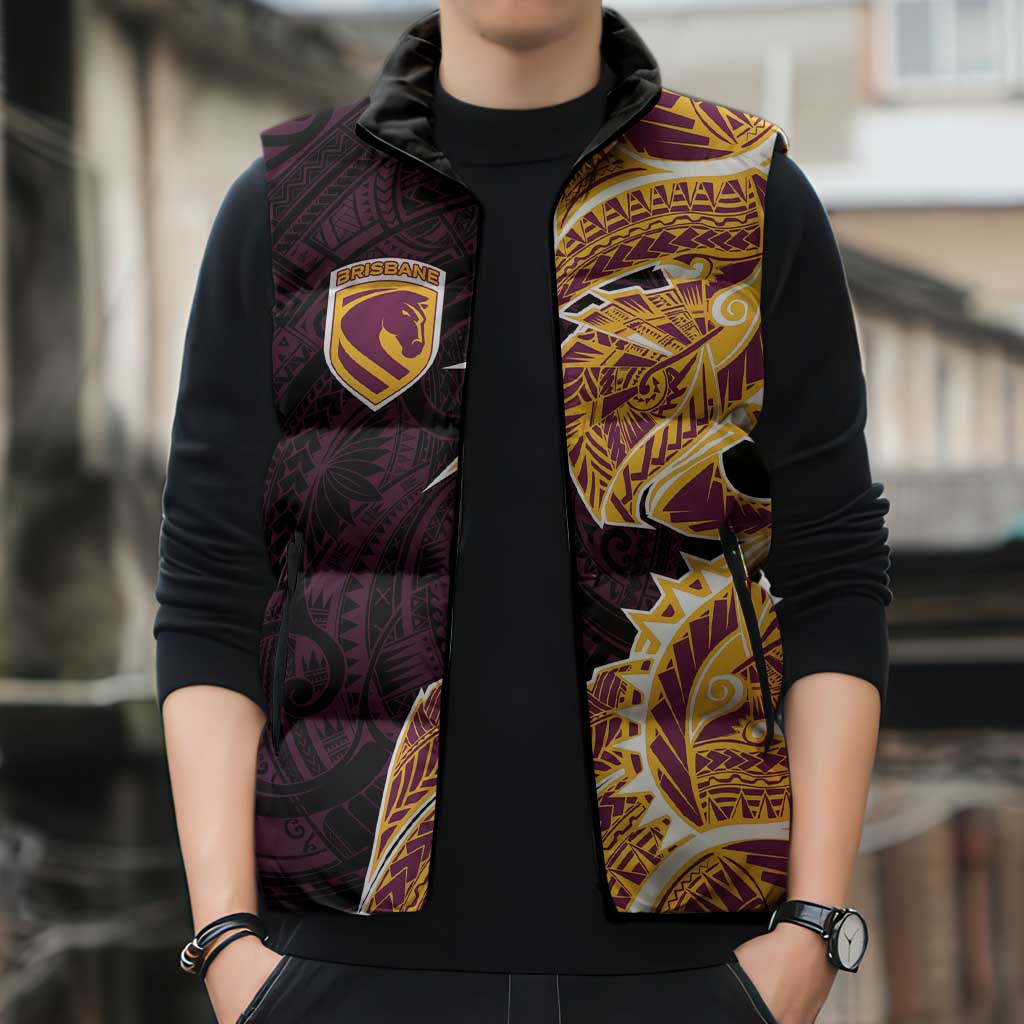Brisbane Broncos Sleeveless Puffer Jacket Polynesian Tribal Tattoo Pacific Sport Art