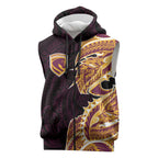 Brisbane Broncos Sleeveless Zip Hoodie Polynesian Tribal Tattoo Pacific Sport Art