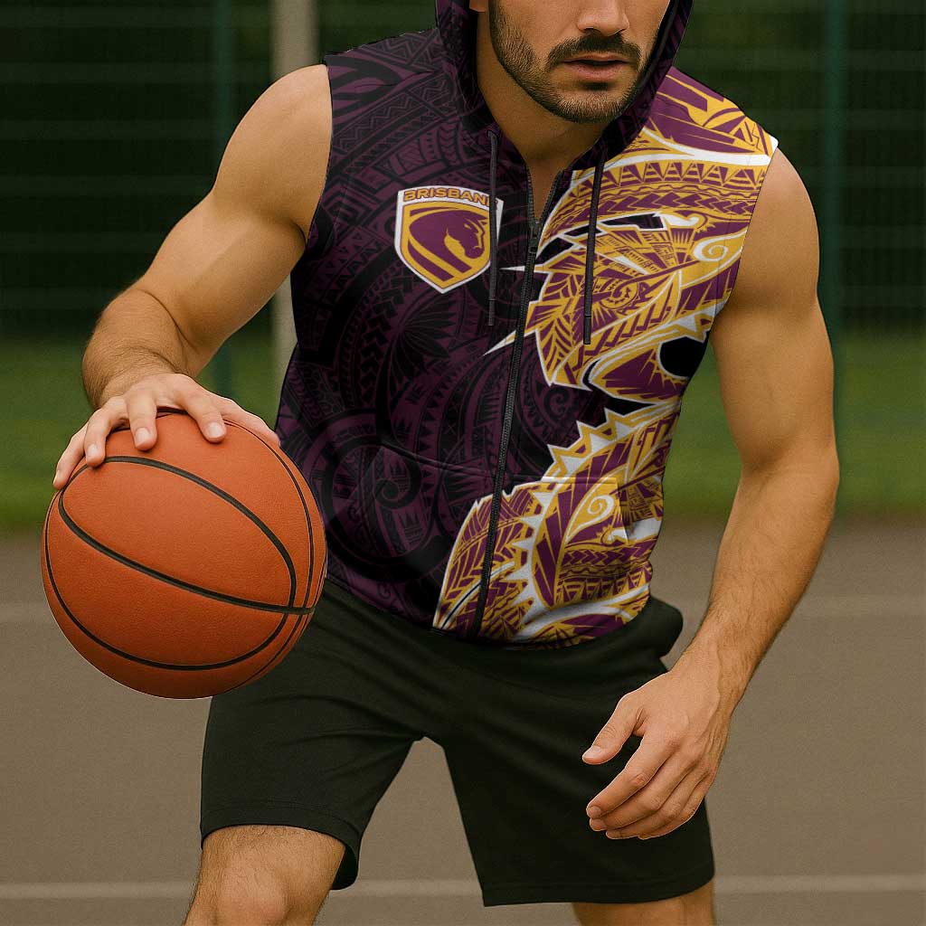 Brisbane Broncos Sleeveless Zip Hoodie Polynesian Tribal Tattoo Pacific Sport Art