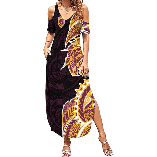 Brisbane Broncos Summer Maxi Dress Polynesian Tribal Tattoo Pacific Sport Art