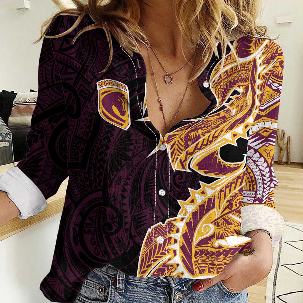 Brisbane Broncos Women Casual Shirt Polynesian Tribal Tattoo Pacific Sport Art
