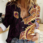 Brisbane Broncos Women Casual Shirt Polynesian Tribal Tattoo Pacific Sport Art