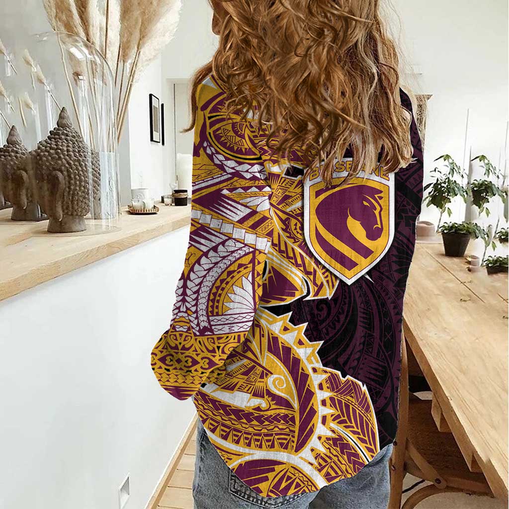 Brisbane Broncos Women Casual Shirt Polynesian Tribal Tattoo Pacific Sport Art