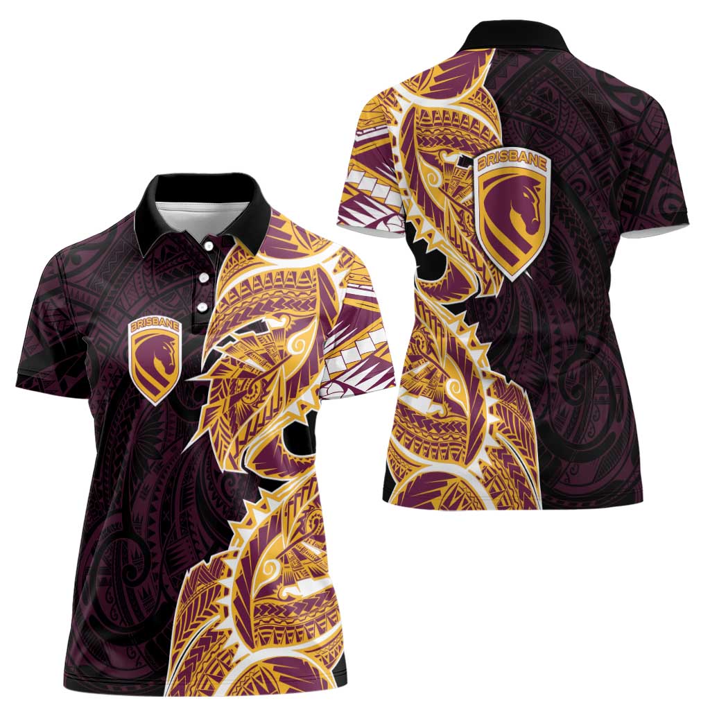 Brisbane Broncos Women Polo Shirt Polynesian Tribal Tattoo Pacific Sport Art