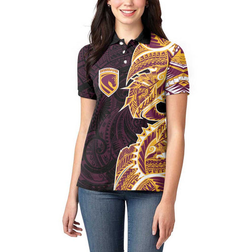 Brisbane Broncos Women Polo Shirt Polynesian Tribal Tattoo Pacific Sport Art