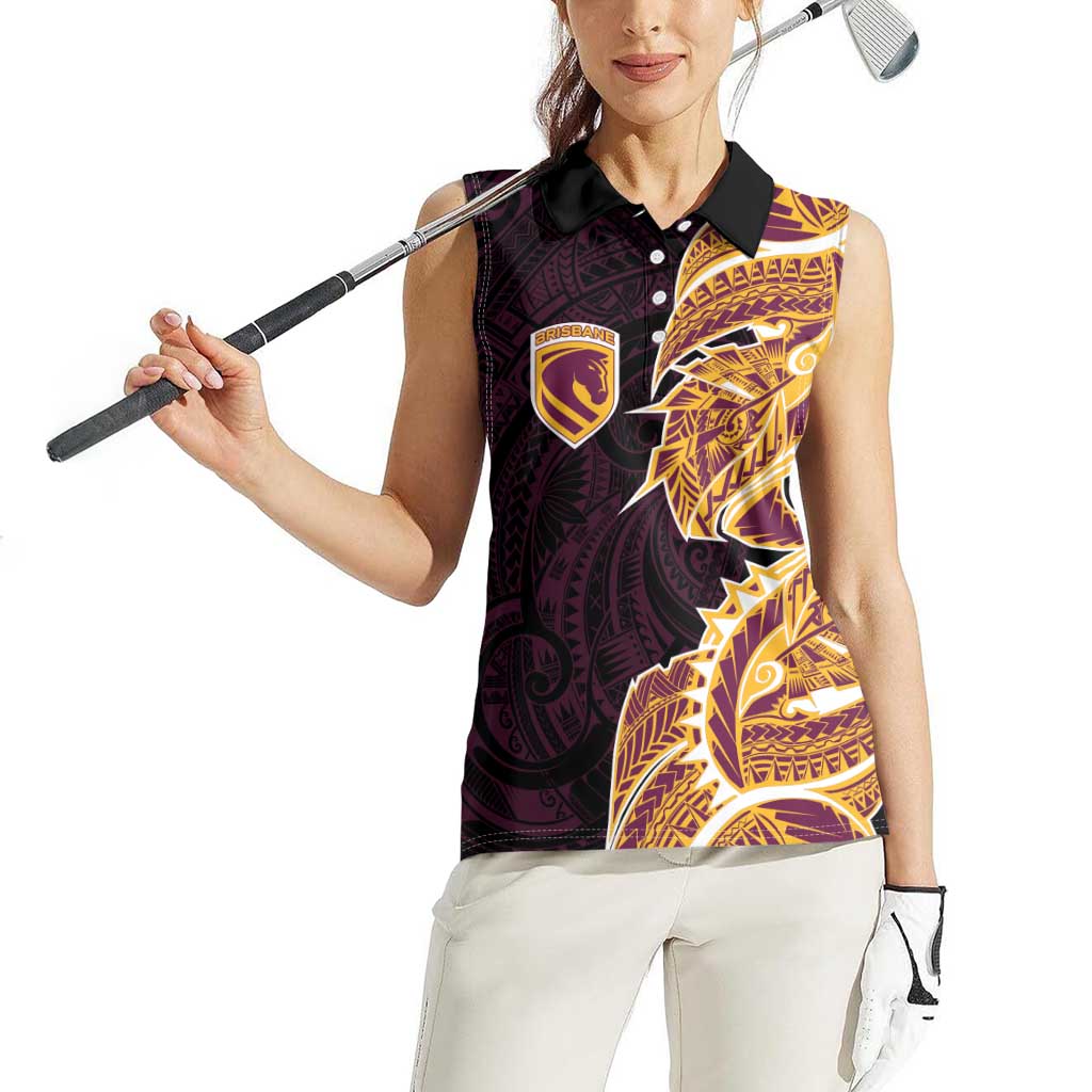 Brisbane Broncos Women Sleeveless Polo Shirt Polynesian Tribal Tattoo Pacific Sport Art