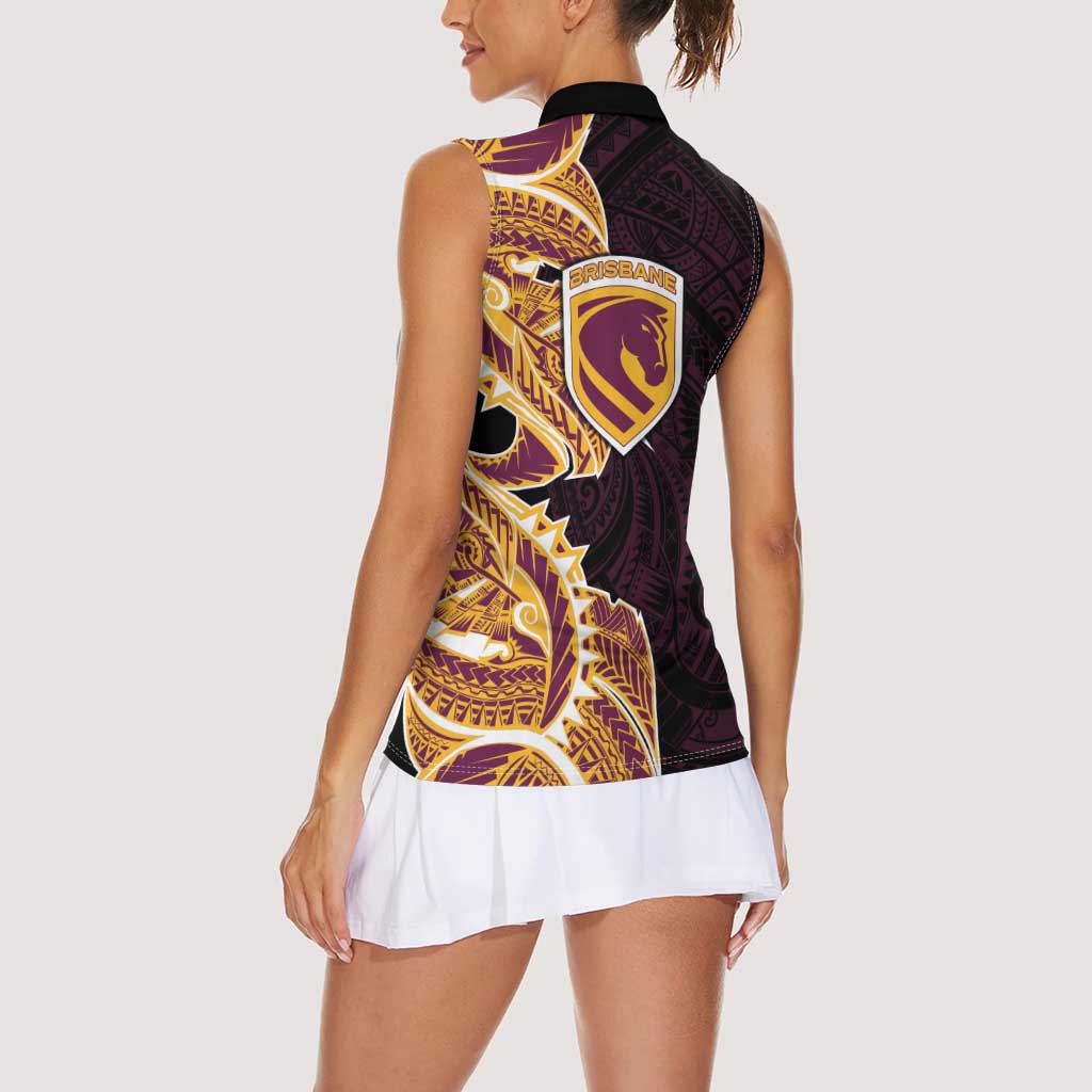 Brisbane Broncos Women Sleeveless Polo Shirt Polynesian Tribal Tattoo Pacific Sport Art