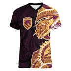 Brisbane Broncos Women V-Neck T-Shirt Polynesian Tribal Tattoo Pacific Sport Art