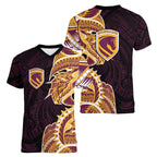 Brisbane Broncos Women V-Neck T-Shirt Polynesian Tribal Tattoo Pacific Sport Art