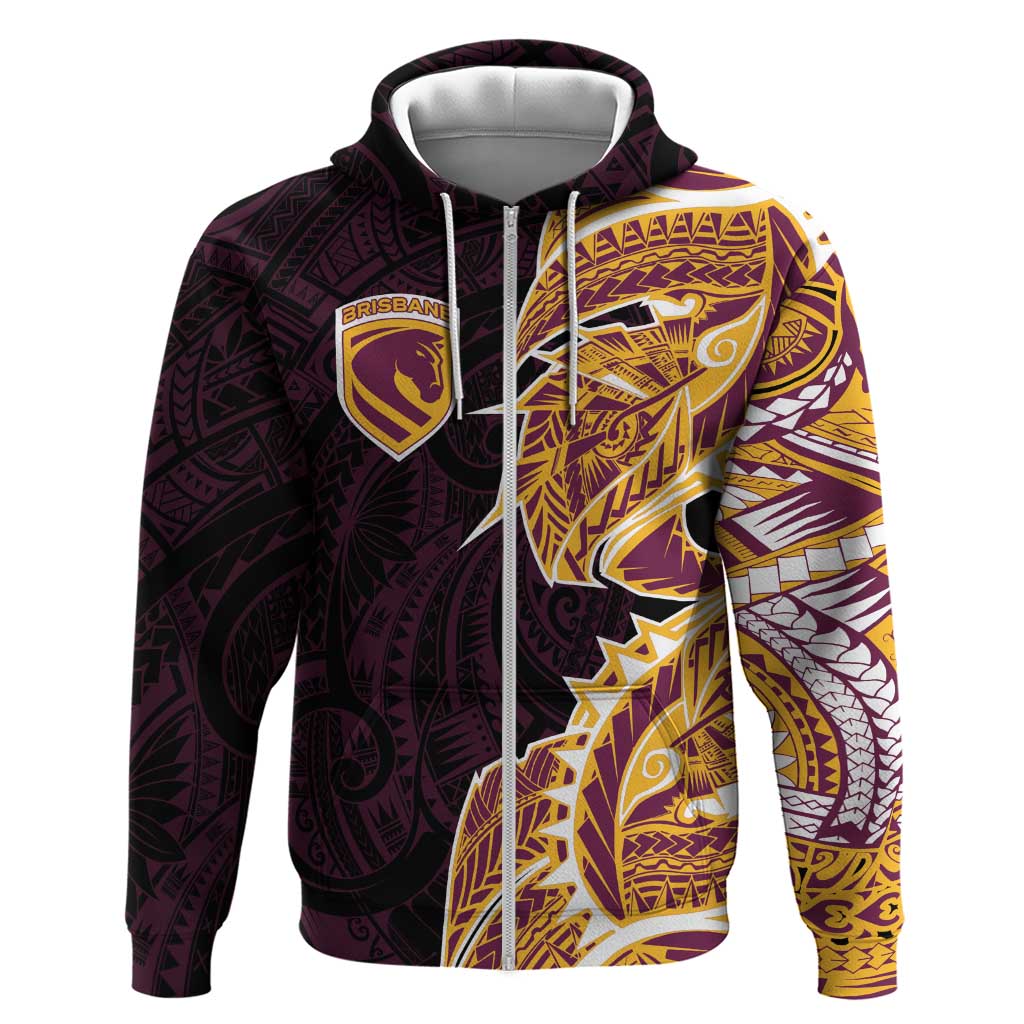 Brisbane Broncos Zip Hoodie Polynesian Tribal Tattoo Pacific Sport Art