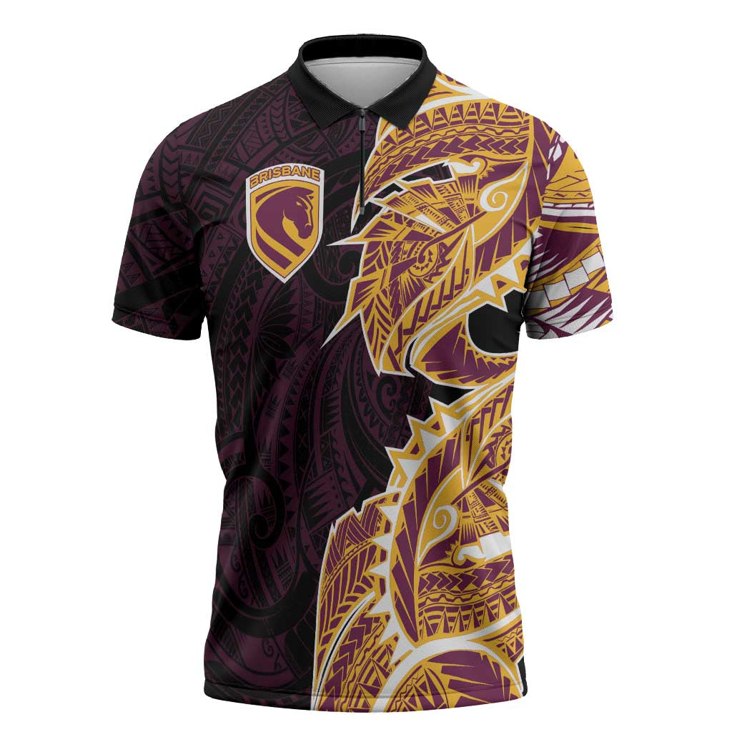 Brisbane Broncos Zipper Polo Shirt Polynesian Tribal Tattoo Pacific Sport Art