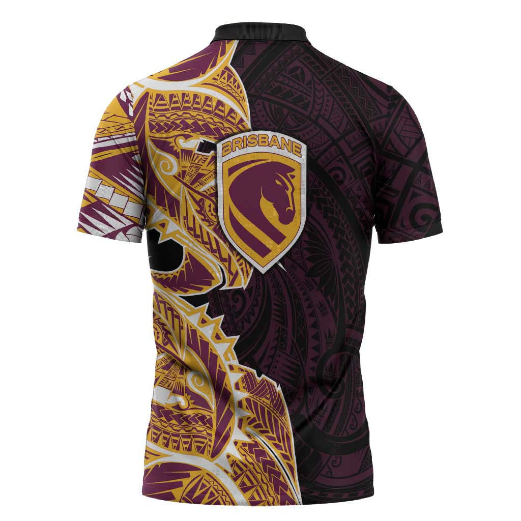 Brisbane Broncos Zipper Polo Shirt Polynesian Tribal Tattoo Pacific Sport Art