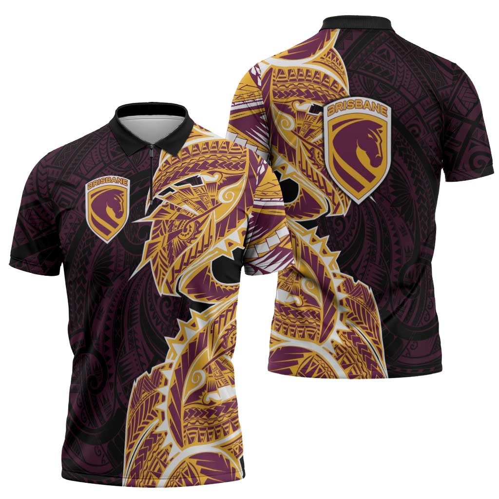Brisbane Broncos Zipper Polo Shirt Polynesian Tribal Tattoo Pacific Sport Art