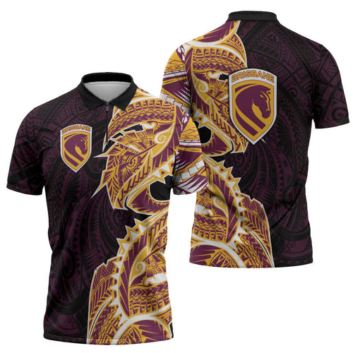 Brisbane Broncos Zipper Polo Shirt Polynesian Tribal Tattoo Pacific Sport Art