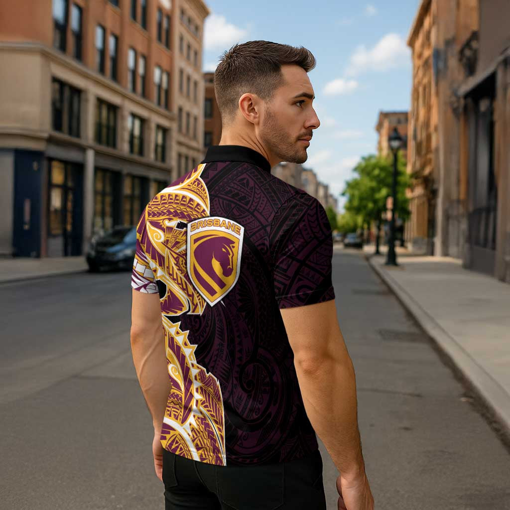 Brisbane Broncos Zipper Polo Shirt Polynesian Tribal Tattoo Pacific Sport Art