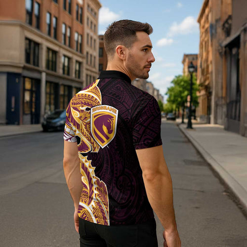 Brisbane Broncos Zipper Polo Shirt Polynesian Tribal Tattoo Pacific Sport Art