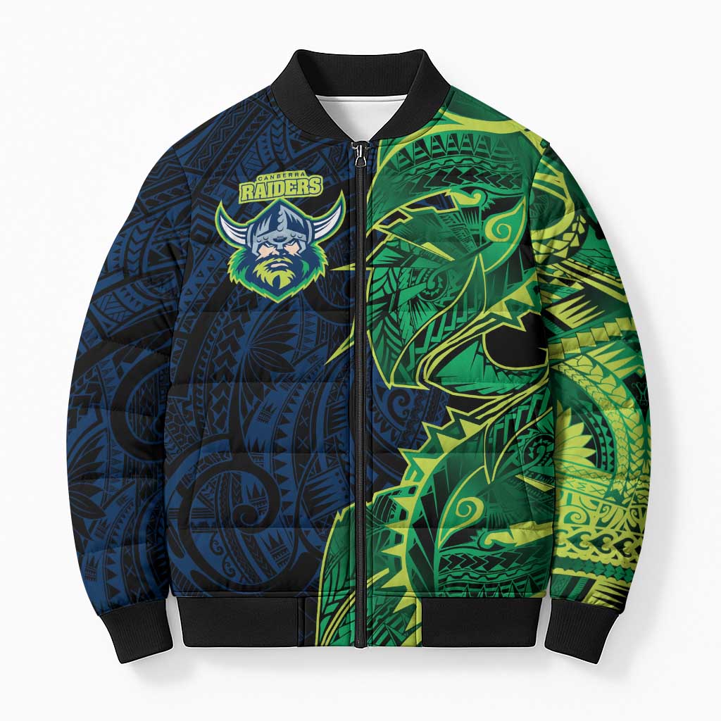 Canberra Raiders Bomber Puffer Jacket Polynesian Tribal Tattoo Pacific Sport Art