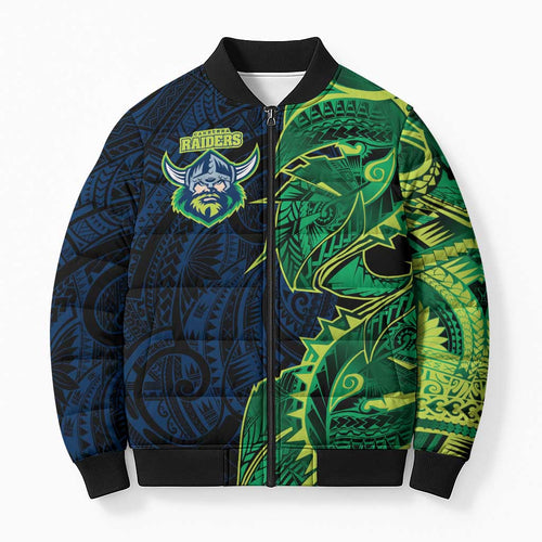 Canberra Raiders Bomber Puffer Jacket Polynesian Tribal Tattoo Pacific Sport Art