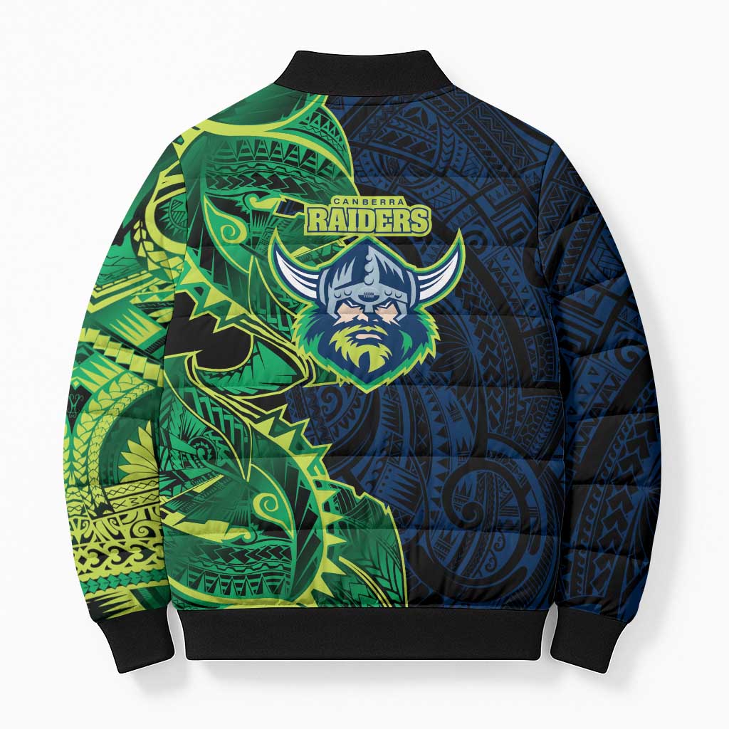 Canberra Raiders Bomber Puffer Jacket Polynesian Tribal Tattoo Pacific Sport Art