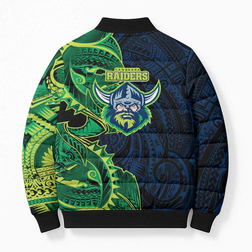 Canberra Raiders Bomber Puffer Jacket Polynesian Tribal Tattoo Pacific Sport Art
