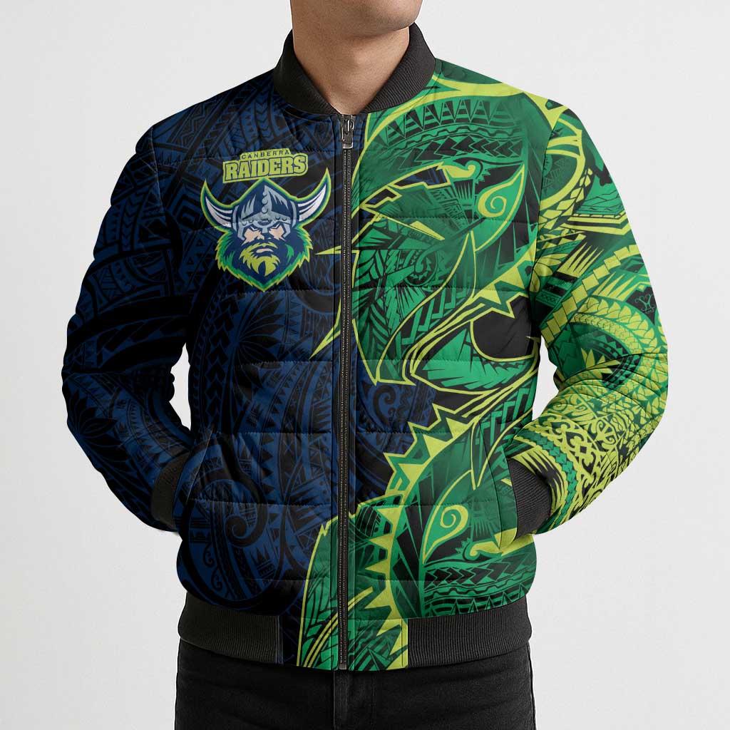 Canberra Raiders Bomber Puffer Jacket Polynesian Tribal Tattoo Pacific Sport Art