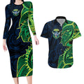 Canberra Raiders Couples Matching Long Sleeve Bodycon Dress and Hawaiian Shirt Polynesian Tribal Tattoo Pacific Sport Art