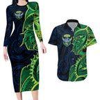 Canberra Raiders Couples Matching Long Sleeve Bodycon Dress and Hawaiian Shirt Polynesian Tribal Tattoo Pacific Sport Art