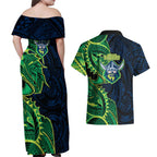 Canberra Raiders Couples Matching Off Shoulder Maxi Dress and Hawaiian Shirt Polynesian Tribal Tattoo Pacific Sport Art