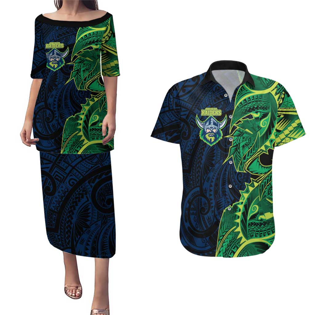 Canberra Raiders Couples Matching Puletasi and Hawaiian Shirt Polynesian Tribal Tattoo Pacific Sport Art
