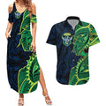 Canberra Raiders Couples Matching Summer Maxi Dress and Hawaiian Shirt Polynesian Tribal Tattoo Pacific Sport Art