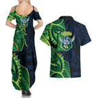 Canberra Raiders Couples Matching Summer Maxi Dress and Hawaiian Shirt Polynesian Tribal Tattoo Pacific Sport Art