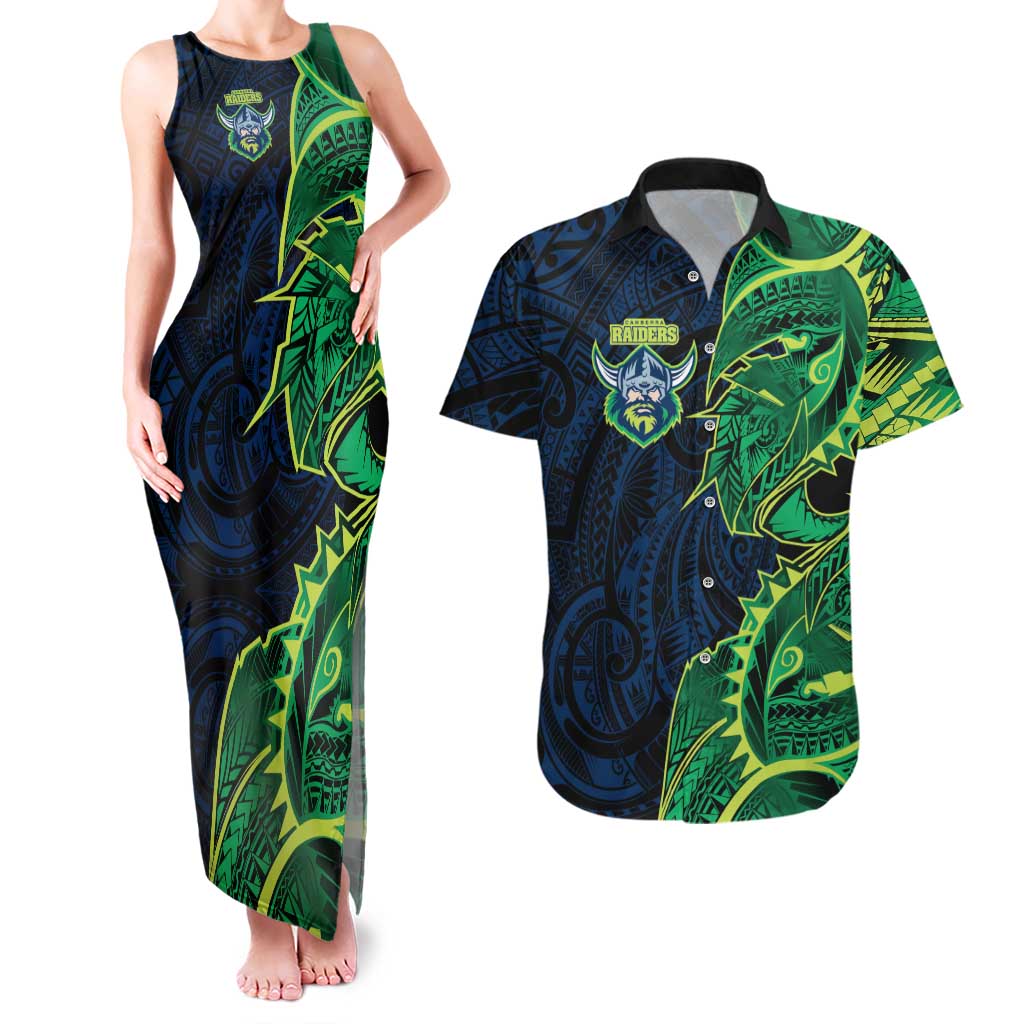 Canberra Raiders Couples Matching Tank Maxi Dress and Hawaiian Shirt Polynesian Tribal Tattoo Pacific Sport Art