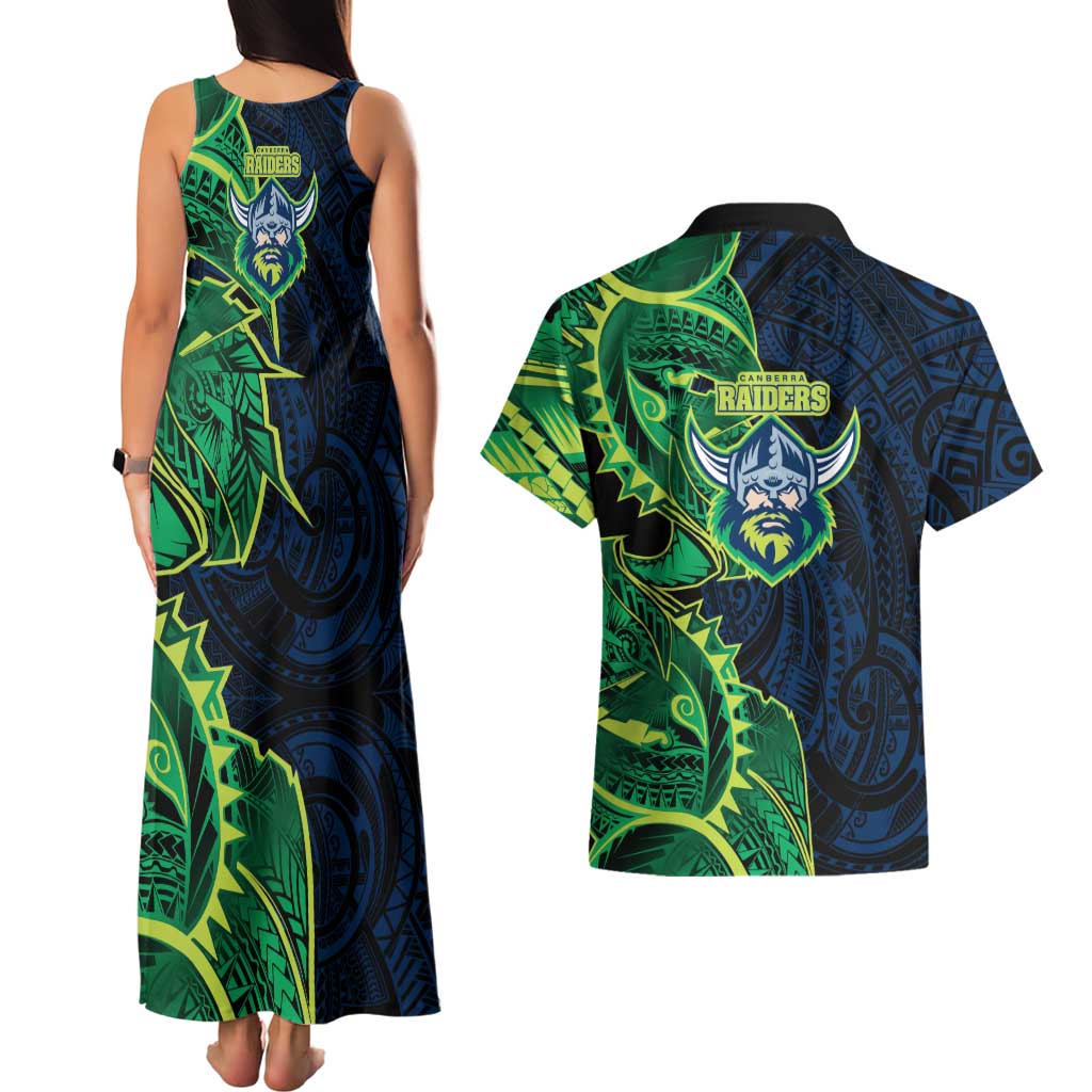 Canberra Raiders Couples Matching Tank Maxi Dress and Hawaiian Shirt Polynesian Tribal Tattoo Pacific Sport Art