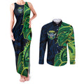 Canberra Raiders Couples Matching Tank Maxi Dress and Long Sleeve Button Shirt Polynesian Tribal Tattoo Pacific Sport Art