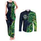 Canberra Raiders Couples Matching Tank Maxi Dress and Long Sleeve Button Shirt Polynesian Tribal Tattoo Pacific Sport Art