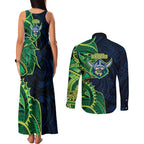 Canberra Raiders Couples Matching Tank Maxi Dress and Long Sleeve Button Shirt Polynesian Tribal Tattoo Pacific Sport Art