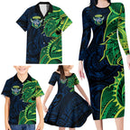 Canberra Raiders Family Matching Long Sleeve Bodycon Dress and Hawaiian Shirt Polynesian Tribal Tattoo Pacific Sport Art