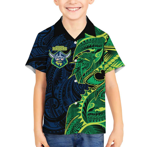 Canberra Raiders Family Matching Long Sleeve Bodycon Dress and Hawaiian Shirt Polynesian Tribal Tattoo Pacific Sport Art