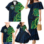 Canberra Raiders Family Matching Mermaid Dress and Hawaiian Shirt Polynesian Tribal Tattoo Pacific Sport Art
