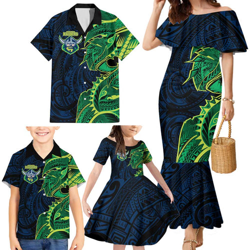 Canberra Raiders Family Matching Mermaid Dress and Hawaiian Shirt Polynesian Tribal Tattoo Pacific Sport Art
