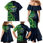 Canberra Raiders Family Matching Mermaid Dress and Hawaiian Shirt Polynesian Tribal Tattoo Pacific Sport Art