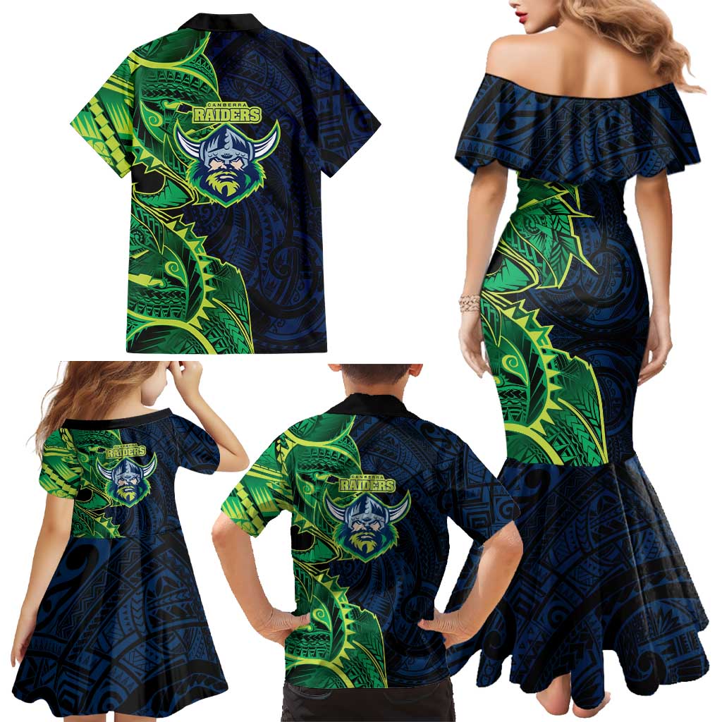 Canberra Raiders Family Matching Mermaid Dress and Hawaiian Shirt Polynesian Tribal Tattoo Pacific Sport Art