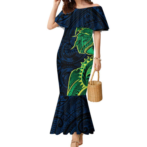 Canberra Raiders Family Matching Mermaid Dress and Hawaiian Shirt Polynesian Tribal Tattoo Pacific Sport Art