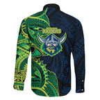 Canberra Raiders Family Matching Off The Shoulder Long Sleeve Dress and Hawaiian Shirt Polynesian Tribal Tattoo Pacific Sport Art